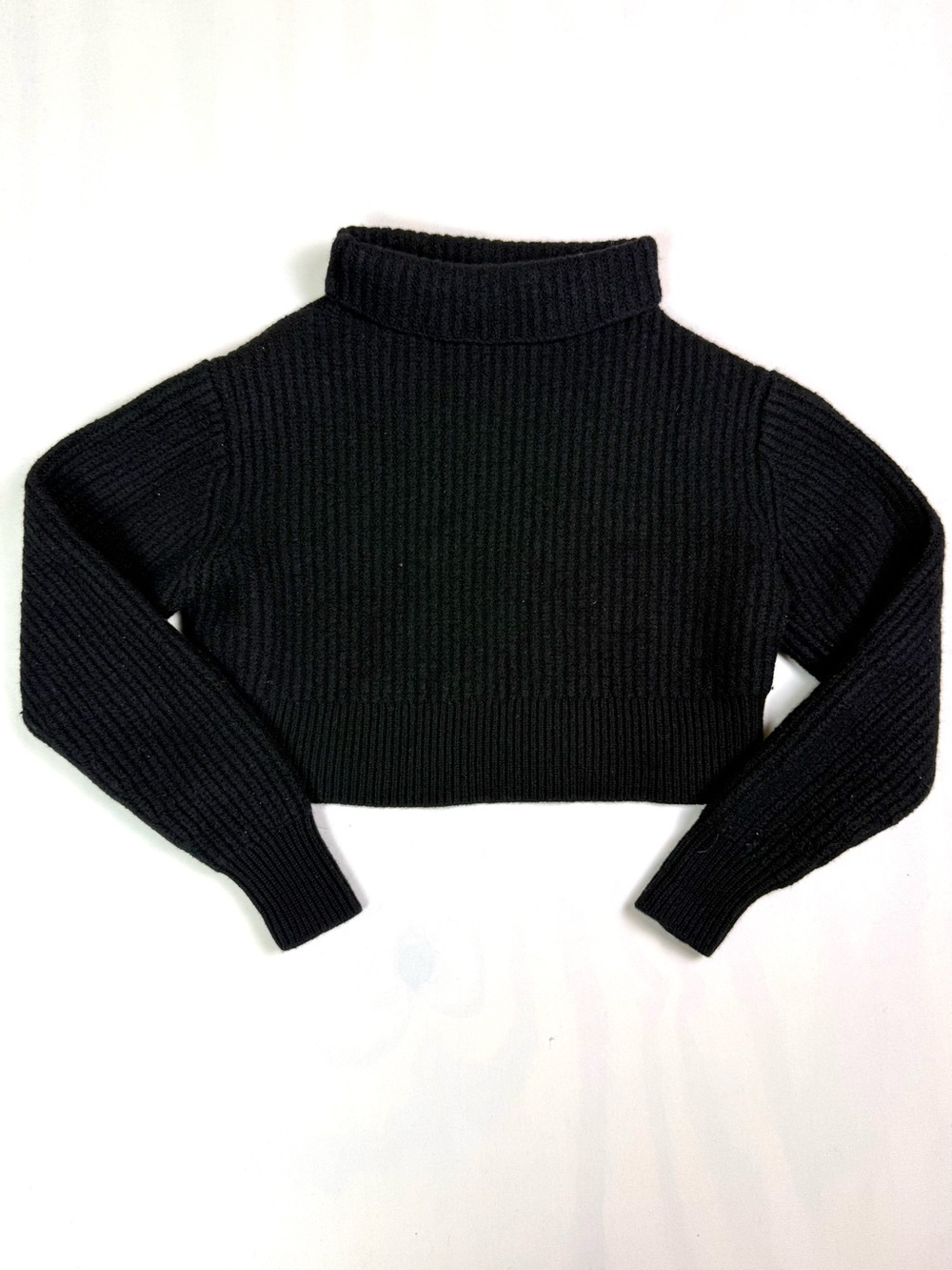 Wilfred Aritzia Black 100% Merino Wool Cropped Turtleneck Ribbed Sweater 2XS